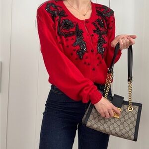 RARE Vintage Dana Scott Luxury Beaded Cardigan in vibrant ruby red